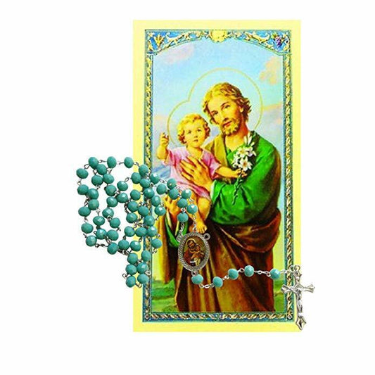 Saint Joseph Father of Jesus Teal Amazonite Faceted Opaque Round Beads Rosary
