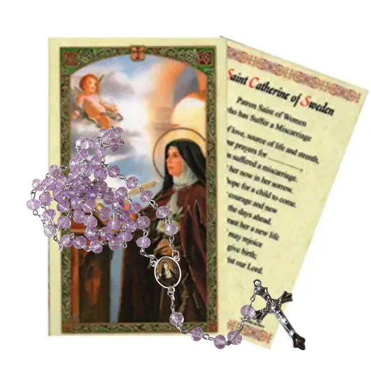Saint Catherine of Sweden Protector against Abortion, Rosary and Prayer Card