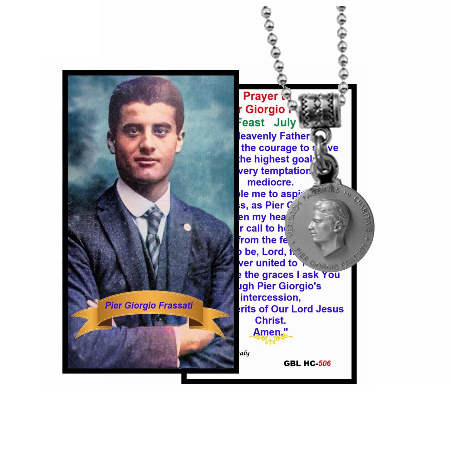 St Pier Giorgio Frassati Patron Saint of Students Young Catholics Mountaineers Medal and prayer card Canonized on Sept 6 2025