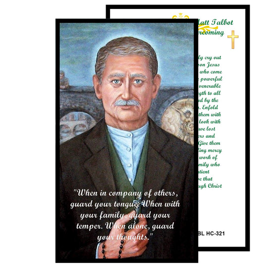 Venerable Matt Talbot Patron of Those Battling Alcoholism Handcrafted rosary jet black quartz capped beads gold plated findings, crucifix, medal centerpiece with color image and a prayer card