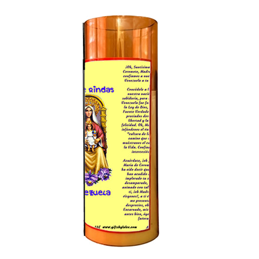 Our Lady of Coromoto LED Acrylic Pillar Candle with Flickering Flame Battery Operated great for places where an open flame is not allowed hospitals nursing homes dorms-Batteries included