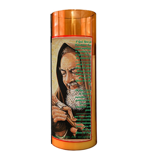 Padre Pio LED Acrylic Pillar Candle with Flickering Flame Battery Operated great for places where an open flame is not allowed hospitals nursing homes dorms-Batteries included