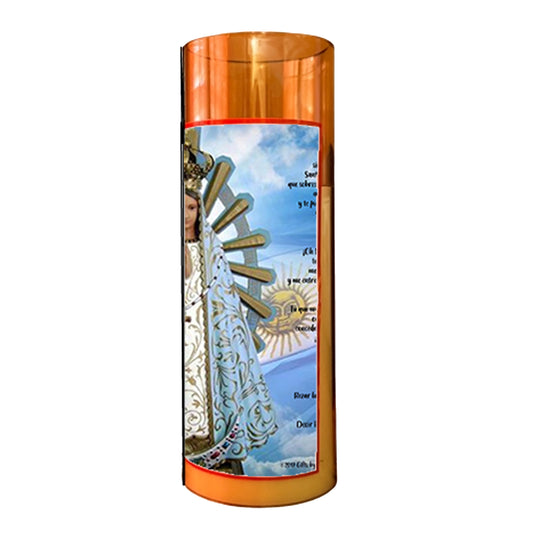 Our Lady of Luján LED Acrylic Pillar Candle with Flickering Flame Battery Operated great for places where an open flame is not allowed hospitals nursing homes dorms-Batteries included