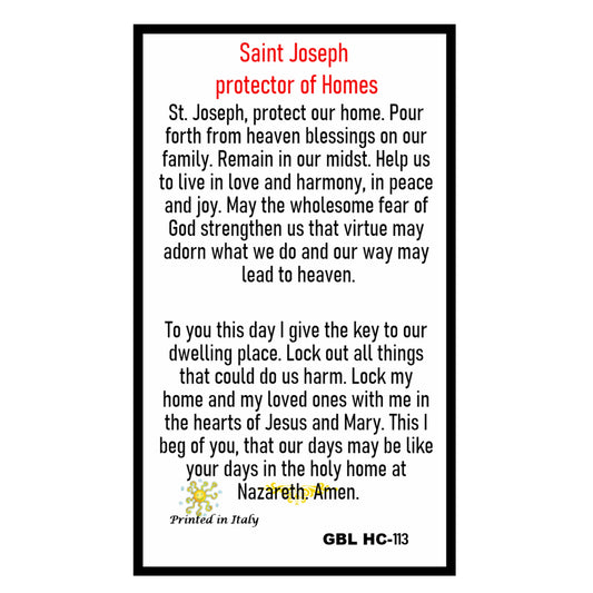 St Joseph Father of Jesus and Protector of Homes Blessed By His Holiness Laminated Holy Card