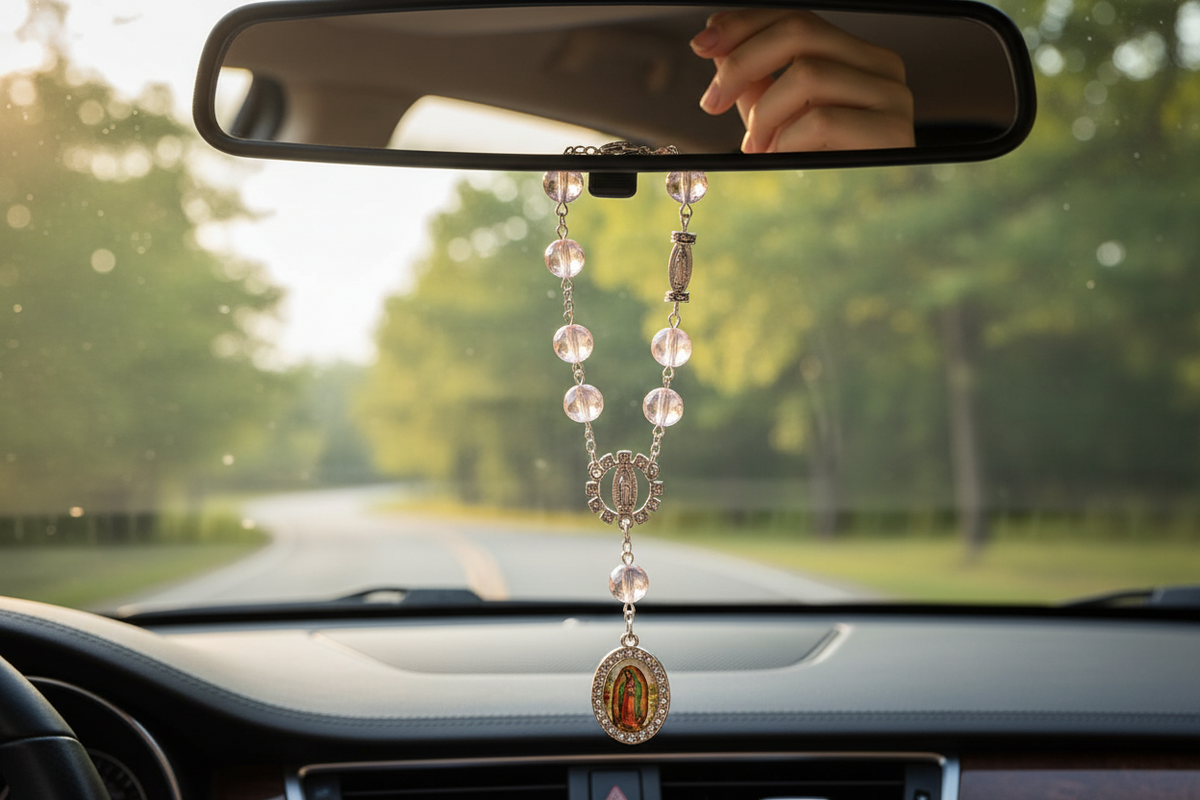 Our Lady of Guadalupe Charm Bracelet, Catholic Purse Charm, Backpack Accessory, Rearview Mirror Hanging, Religious Gift for Women