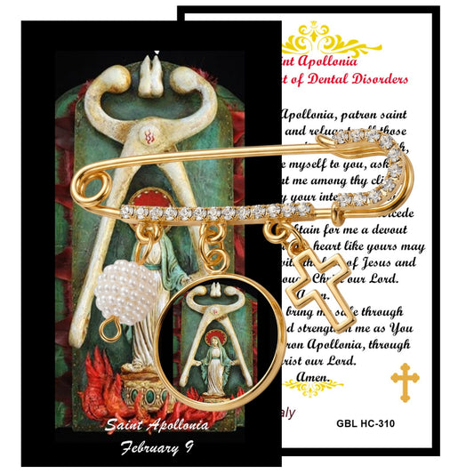 Saint Apollonia Patron Saint of Dentist Gold-Tone Saint Medal Safety Pin Brooch