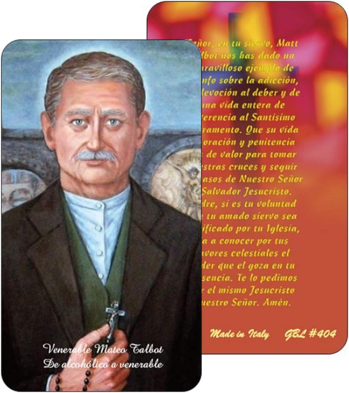 Venerable Matt Talbot Patron of Those Battling Alcoholism Handcrafted Mandarin Crystal Beaded Rosary with Silver Plated Findings a Cabochon Bezel Center with Color Image and Silver Capped Pater Noster Beads Includes a Prayer Card IN ENGLISH