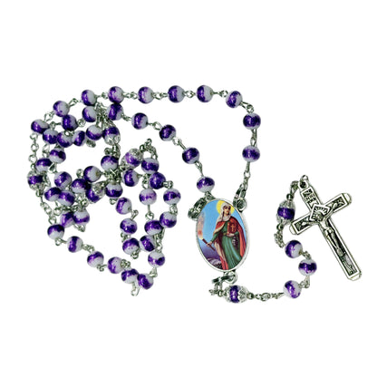 Saint Martha Patron of Cooks and Servants  Amethyst Faceted Rosary with prayer card