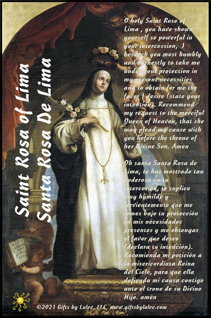 Saint Rose of Lima LED Acrylic Pillar Candle with Flickering Flame Battery Operated great for places where an open flame is not allowed hospitals nursing homes dorms-Batteries included