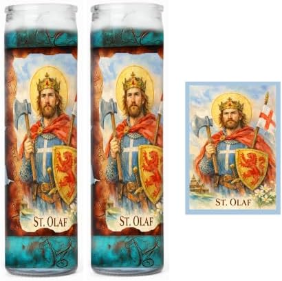 St. Olaf Candle with Prayer on Back | Patron Saint of Norway – Catholic Devotional Pillar Candle for Home Altar, Protection & Daily Prayer
