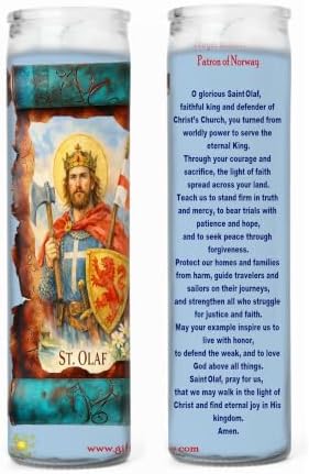 St. Olaf Candle with Prayer on Back | Patron Saint of Norway – Catholic Devotional Pillar Candle for Home Altar, Protection & Daily Prayer