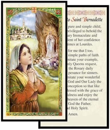 St. Bernadette Catholic Prayer Pin Brooch, Gold-Tone Rhinestone Safety Pin with Saint Medal, Cross Charm, Pearl Bead Accent & English Prayer Card, Religious Faith Jewelry Gift