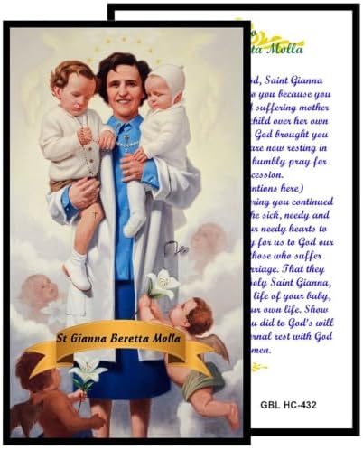 St. Gianna Beretta Molla Catholic Prayer Pin Brooch, Gold-Tone Rhinestone Safety Pin with Saint Medal, Cross Charm, Pearl Bead Accent & English Prayer Card, Religious Faith Jewelry Gift