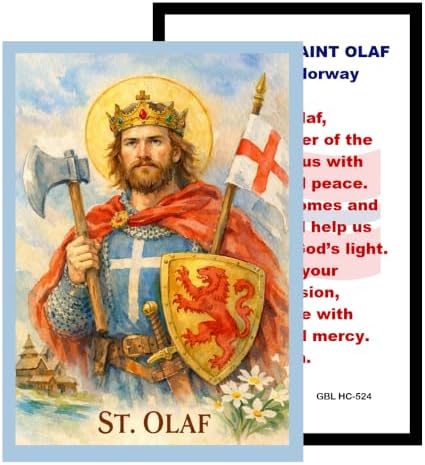 St. Olaf Candle with Prayer on Back | Patron Saint of Norway – Catholic Devotional Pillar Candle for Home Altar, Protection & Daily Prayer