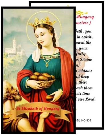 St. Elizabeth of Hungary Catholic Prayer Pin Brooch, Gold-Tone Rhinestone Safety Pin with Saint Medal, Cross Charm, Pearl Bead Accent & English Prayer Card, Religious Faith Jewelry Gift