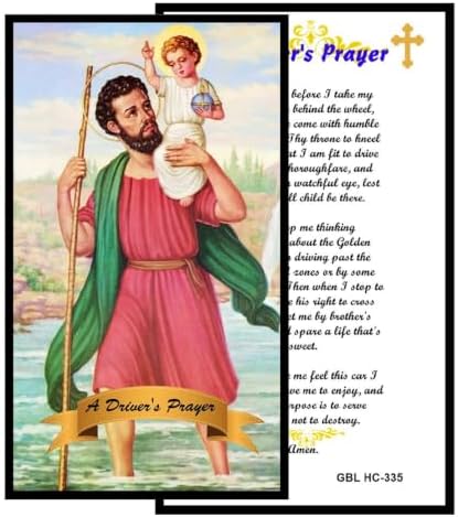 St. Christopher Catholic Prayer Pin Brooch, Gold-Tone Rhinestone Safety Pin with Saint Medal, Cross Charm, Pearl Bead Accent & English Prayer Card, Religious Faith Jewelry Gift
