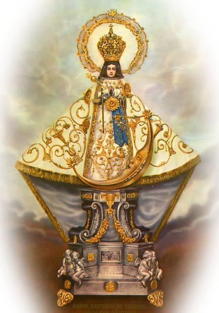 La Virgen de Zapopan La Generala Patrona de Jalisco Rosario artesanal de cristal de cuarzo ahumado con crucifijo bañado en plata y centro con imagen a color – crucifijos por Padre Nuestros y postal de rezo EN ESPANOL