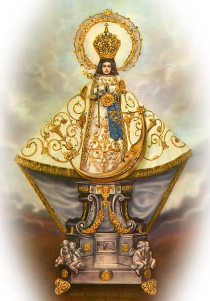 La Virgen de Zapopan La Generala Patrona de Jalisco Rosario artesanal de cristal de cuarzo ahumado con crucifijo bañado en plata y centro con imagen a color – crucifijos por Padre Nuestros y postal de rezo EN ESPANOL