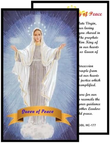 Queen of Peace Catholic Prayer Pin Brooch, Gold-Tone Rhinestone Safety Pin with Virgin Mary Medal, Cross Charm, White Pearl Bead Accent & English Prayer Card, Religious Faith Jewelry Gift