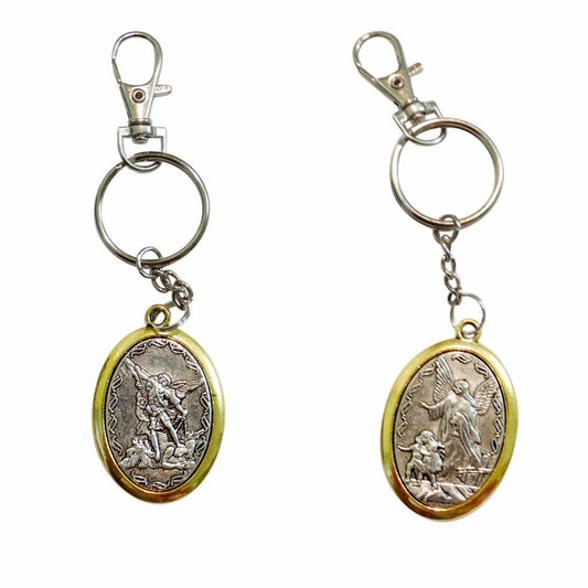 Saint Michael Guardian Angel Two Tone Keychain Keyring Zipper Pull