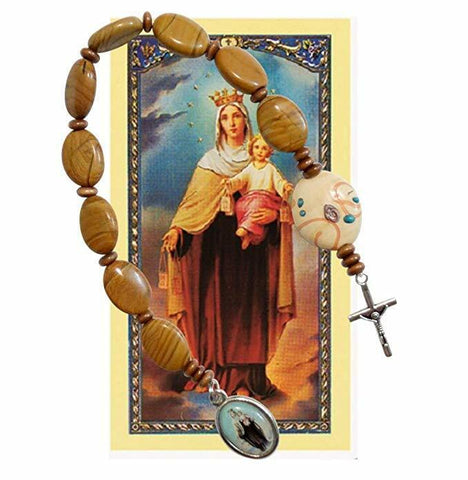 Our Lady of Mount Carmel Chaplet or Pocket Rosary, Crucifix, Medal & Prayer Card