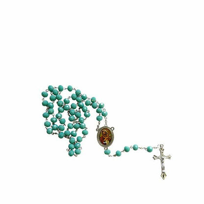  Saint Joseph Father of Jesus Teal Amazonite Faceted Opaque Round Beads Rosary