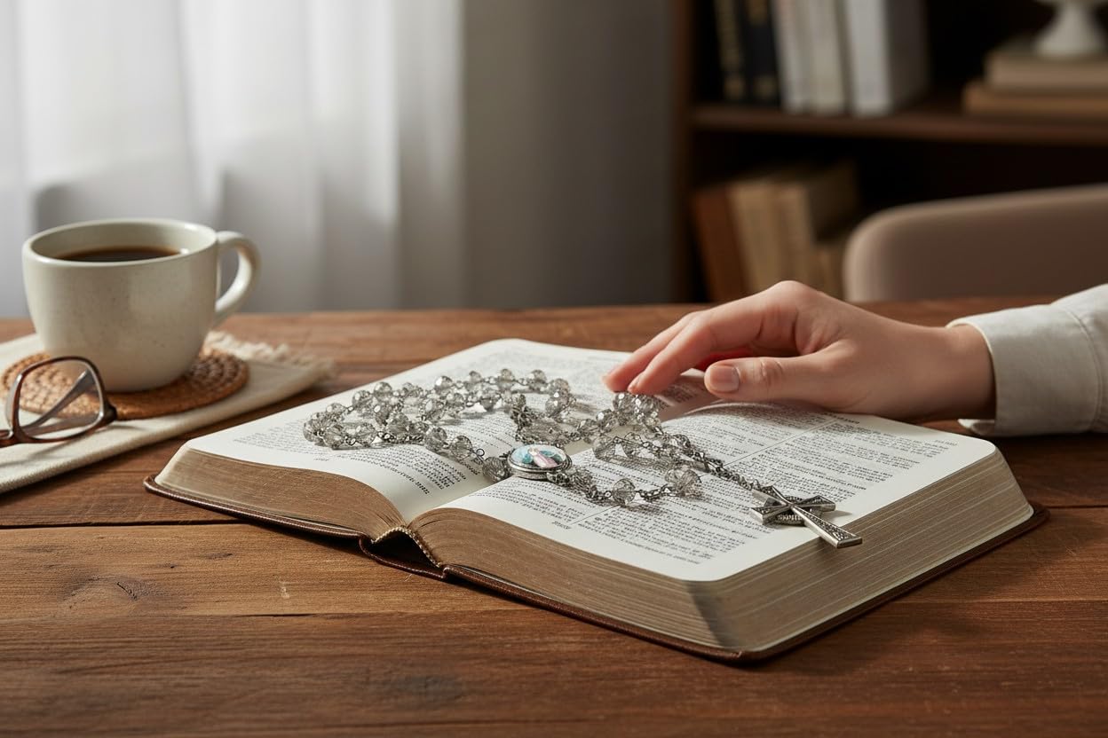 Saint Maximilian Kolbe Patron of Those with Addictions Handcrafted Smoke Quartz Crystal Rosary with Silver‑Plated Crucifix and Color Image Centerpiece – Cross Pater Nosters and Prayer Card Included