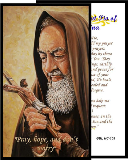 Padre Pio of Pietrelcinia Patron of Healing Handcrafted rosary jet black quartz capped beads gold plated findings, crucifix, medal centerpiece with color image and a prayer card