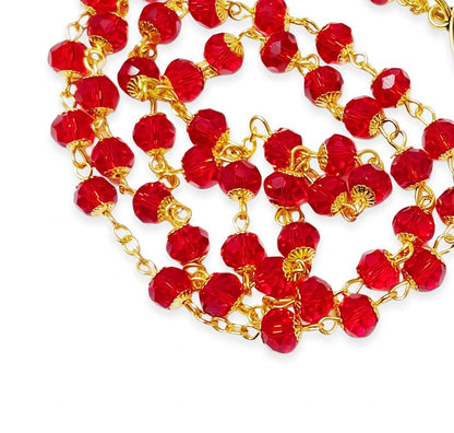 Saint Bridgit of Sweden Patron of Sweden Handcrafted Scarlett Red Crystal Rosary with All Capped Beads Gold Plated Findings a Cabochon Bezel Center with Color Image and Gold Includes a Prayer Card IN ENGLISH