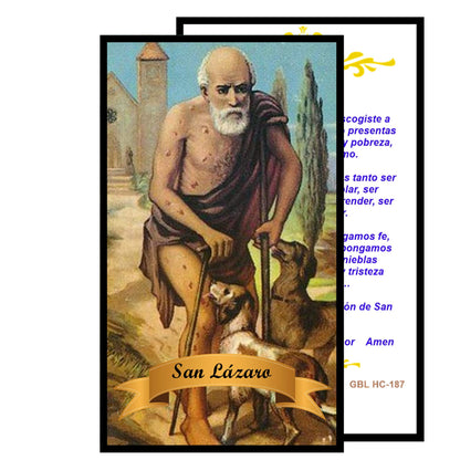San Lazaro Viejo Lazaro Babalu Aye Rosario artesanal de cristal de cuarzo ahumado con crucifijo bañado en plata y centro con imagen a color – crucifijos por Padre Nuestros y postal de rezo EN ESPANOL