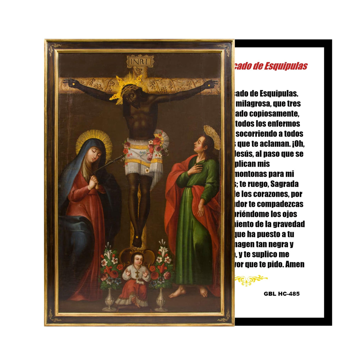 El Cristo Negro de Esquipulas Devocion Guatemalteca Rosario artesanal de cristal de cuarzo ahumado con crucifijo bañado en plata y centro con imagen a color – crucifijos por Padre Nuestros y postal de rezo EN ESPANOL