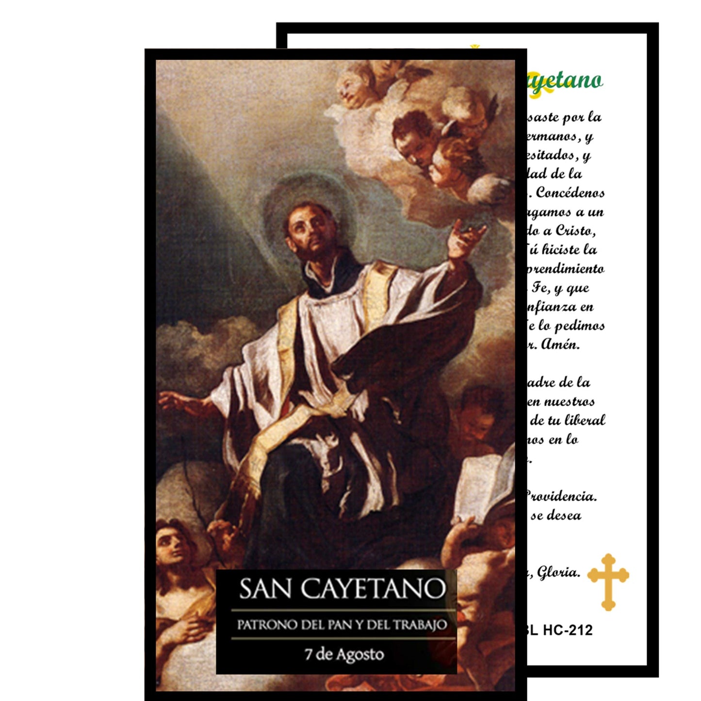 San Cayetano Patron de el Pan y el Trabajo Rosario artesanal de cristal de cuarzo ahumado con crucifijo bañado en plata y centro con imagen a color – crucifijos por Padre Nuestros y postal de rezo EN ESPANOL