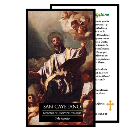 San Cayetano Patron de el Pan y el Trabajo Rosario artesanal de cristal de cuarzo ahumado con crucifijo bañado en plata y centro con imagen a color – crucifijos por Padre Nuestros y postal de rezo EN ESPANOL