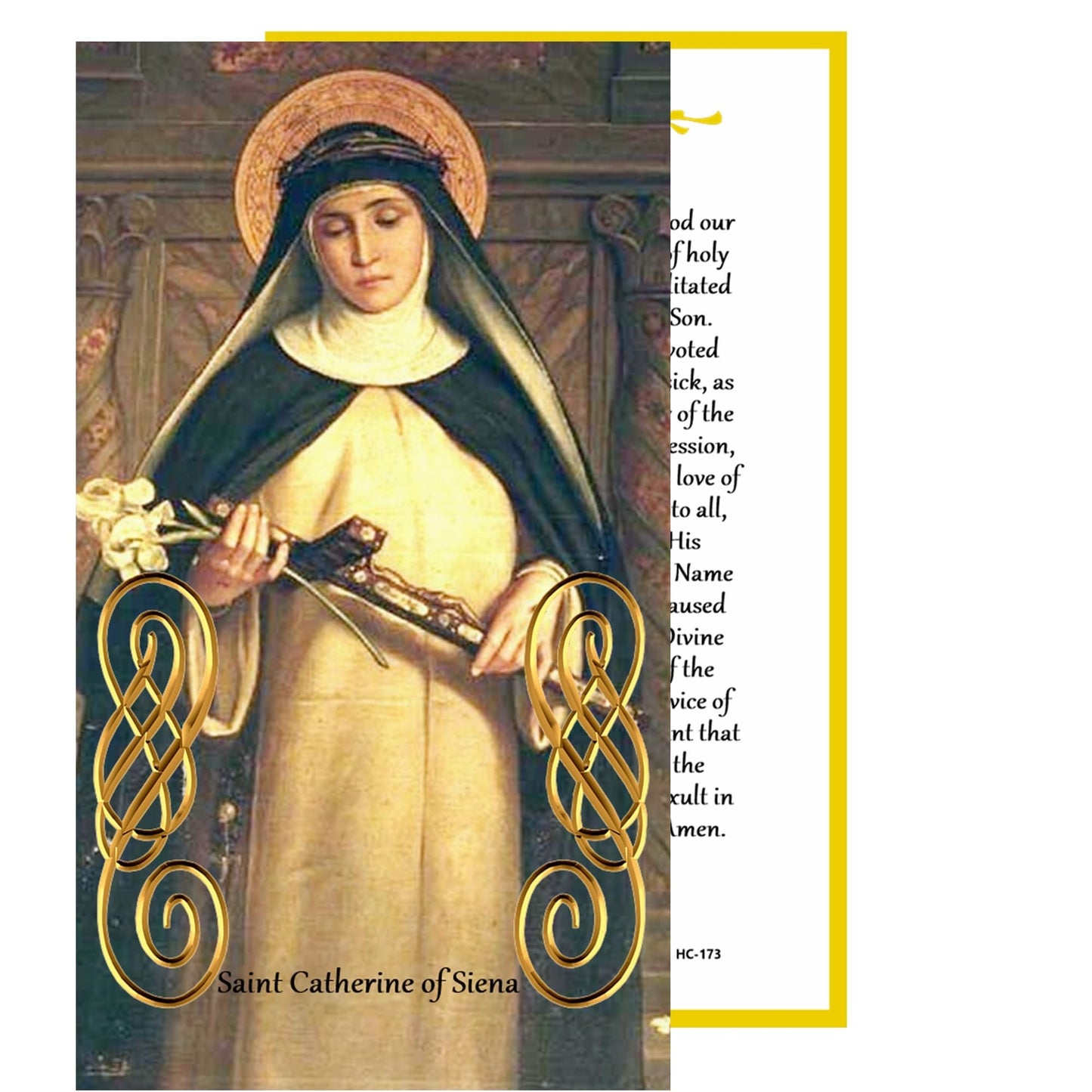Catherine of Siena Patron of Italy Handcrafted rosary jet black quartz capped beads gold plated findings, crucifix, medal centerpiece with color image and a prayer card IN ENGLISH