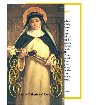 Catherine of Siena Patron of Italy Handcrafted rosary jet black quartz capped beads gold plated findings, crucifix, medal centerpiece with color image and a prayer card IN ENGLISH