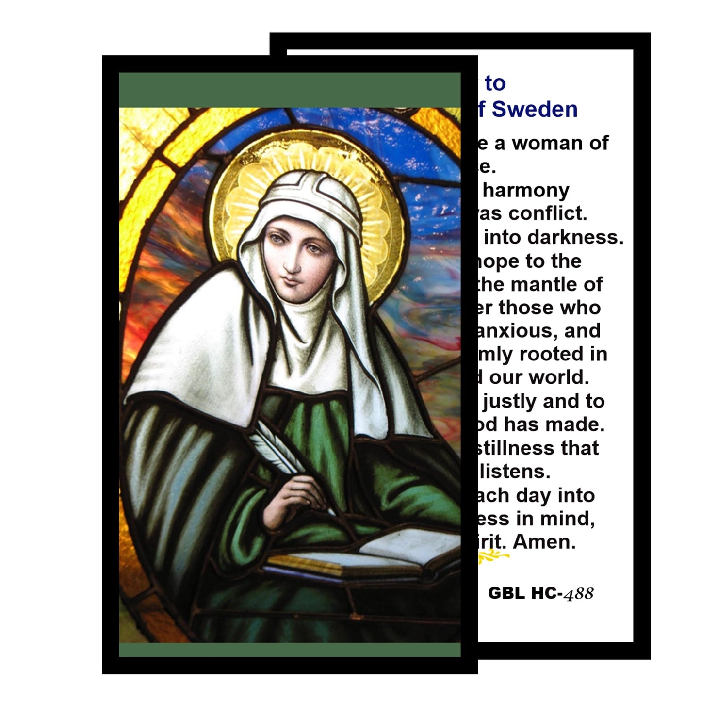 Saint Bridgit of Sweden Patron of Sweden Handcrafted Scarlett Red Crystal Rosary with All Capped Beads Gold Plated Findings a Cabochon Bezel Center with Color Image and Gold Includes a Prayer Card IN ENGLISH