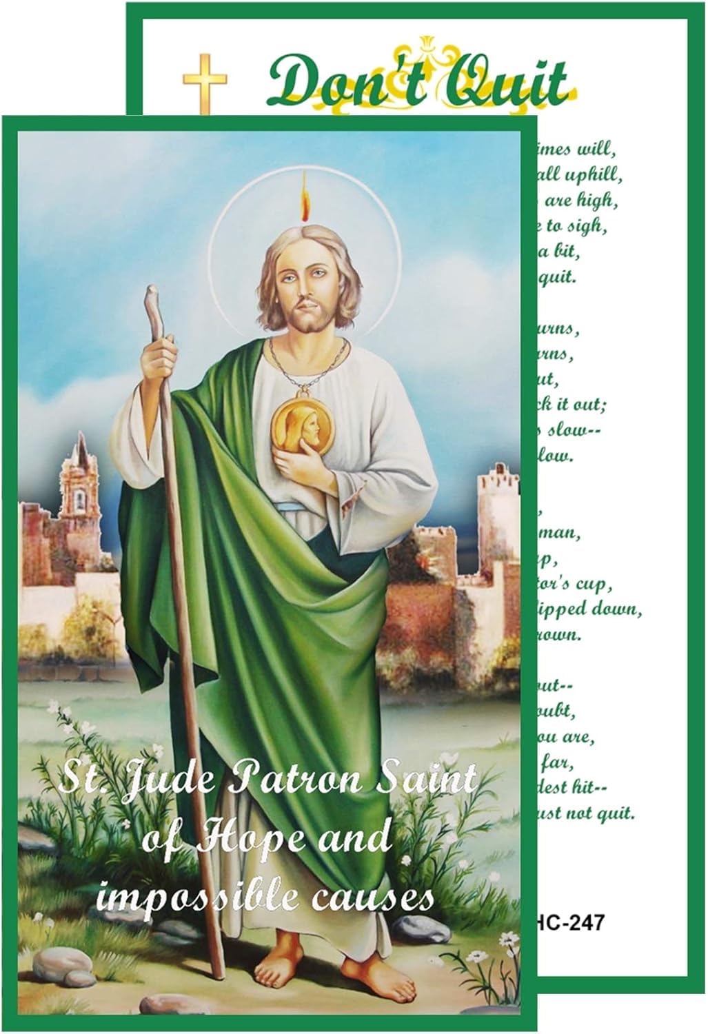 Saint Jude Thaddeus Patron of Hopeless Causes Handcrafted rosary jet black quartz capped beads gold plated findings, crucifix, medal centerpiece with color image and a prayer card