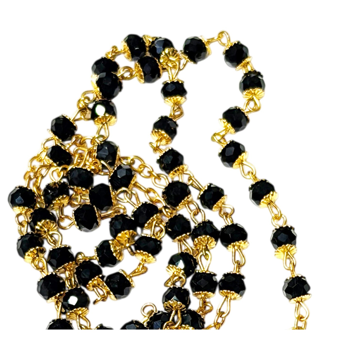 Saint Bridgit of Sweden Patron of Sweden Handcrafted rosary jet black quartz capped beads gold plated findings, crucifix, medal centerpiece with color image and a prayer card IN ENGLISH