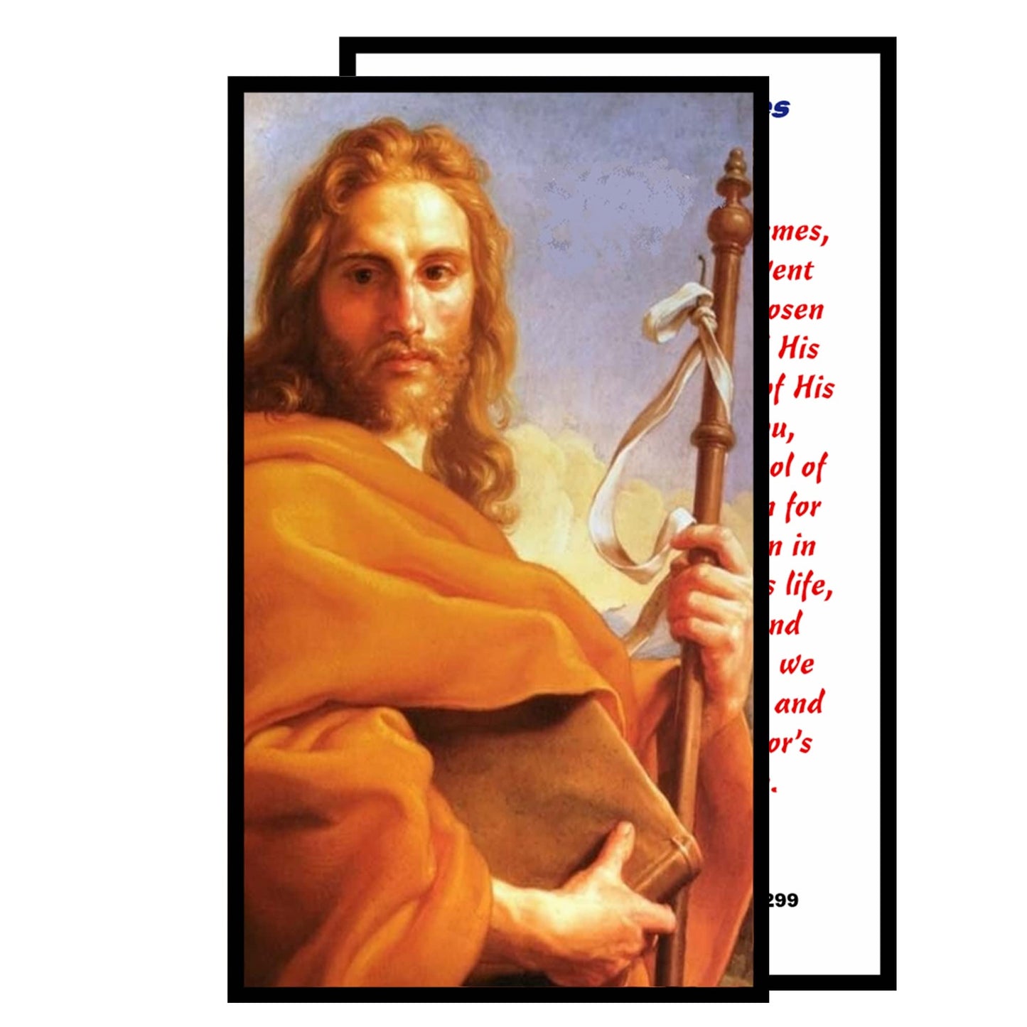 Saint James the Apostle James Way Patron of Spain Handcrafted rosary jet black quartz capped beads gold plated findings, crucifix, medal centerpiece with color image and a prayer card