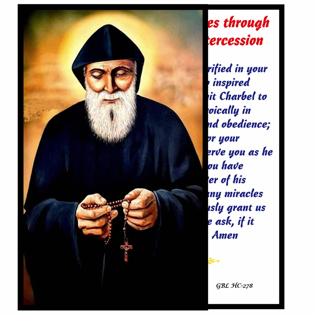 Saint Charbel Makhlouf The Miracle Monk of Lebanon Handcrafted Smoke Quartz Crystal Rosary with Silver‑Plated Crucifix and Color Image Centerpiece – Cross Pater Nosters and Prayer Card Included