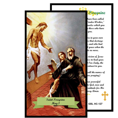 Saint Peregrine Patron of Those Afflicted with Cancer Handcrafted rosary jet black quartz capped beads gold plated findings, crucifix, medal centerpiece with color image and a prayer card
