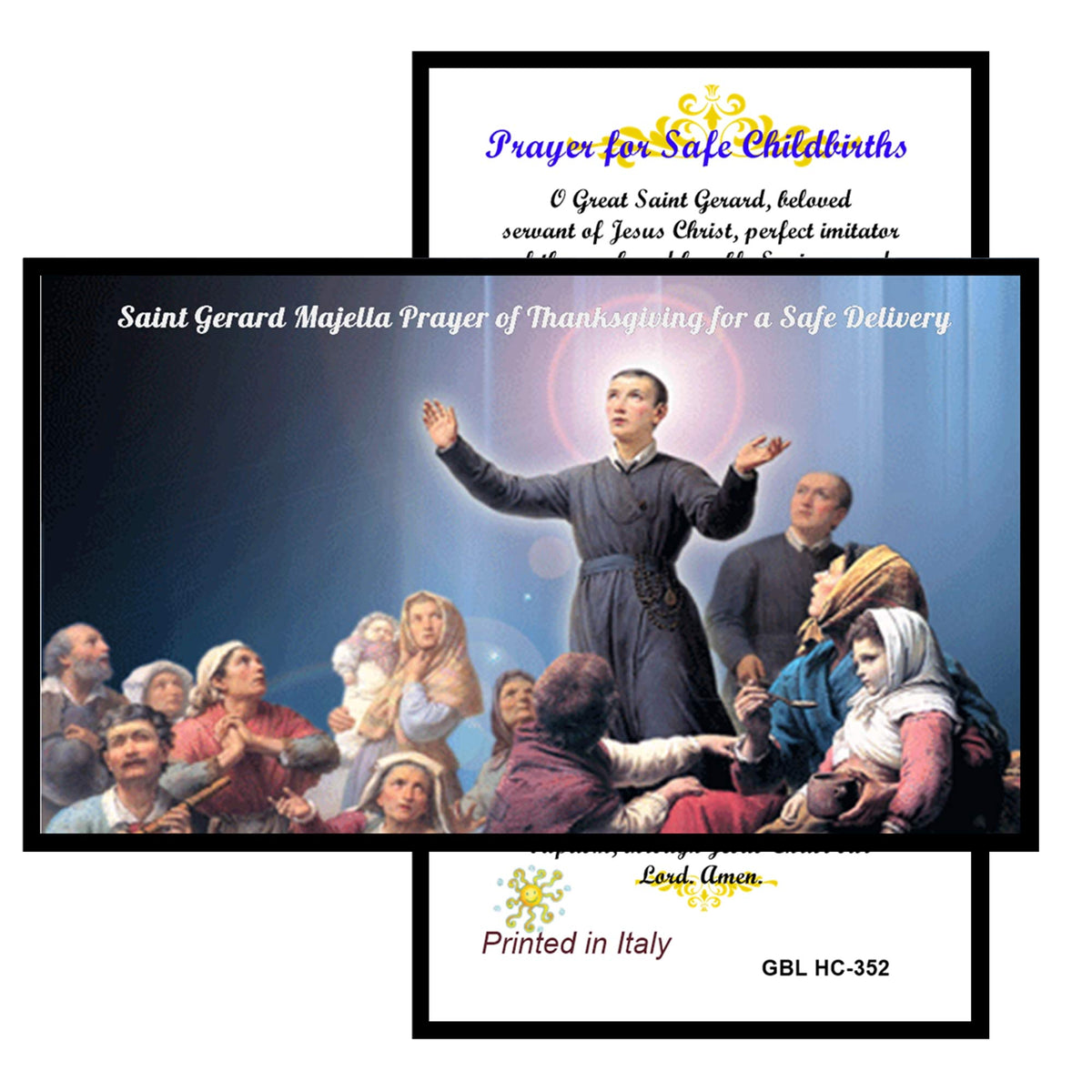 Saint Gerard Majella Patron of Motherhood and Safe Delivery Handcrafted rosary jet black quartz capped beads gold plated findings, crucifix, medal centerpiece with color image and a prayer card