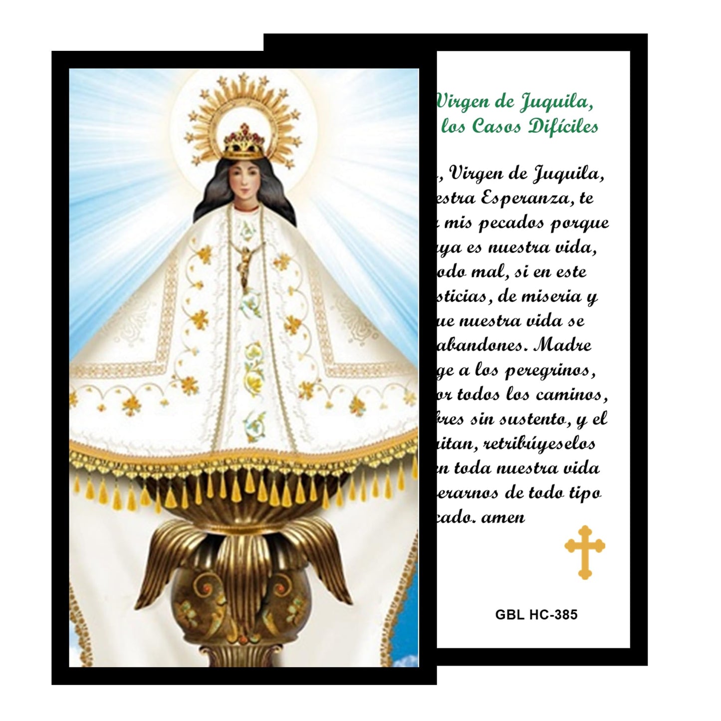 Nuestra Señora Inmaculada Virgen de Juquila Patrona de Oaxaca Rosario artesanal de cristal de cuarzo ahumado con crucifijo bañado en plata y centro con imagen a color – crucifijos por Padre Nuestros y postal de rezo EN ESPANOL