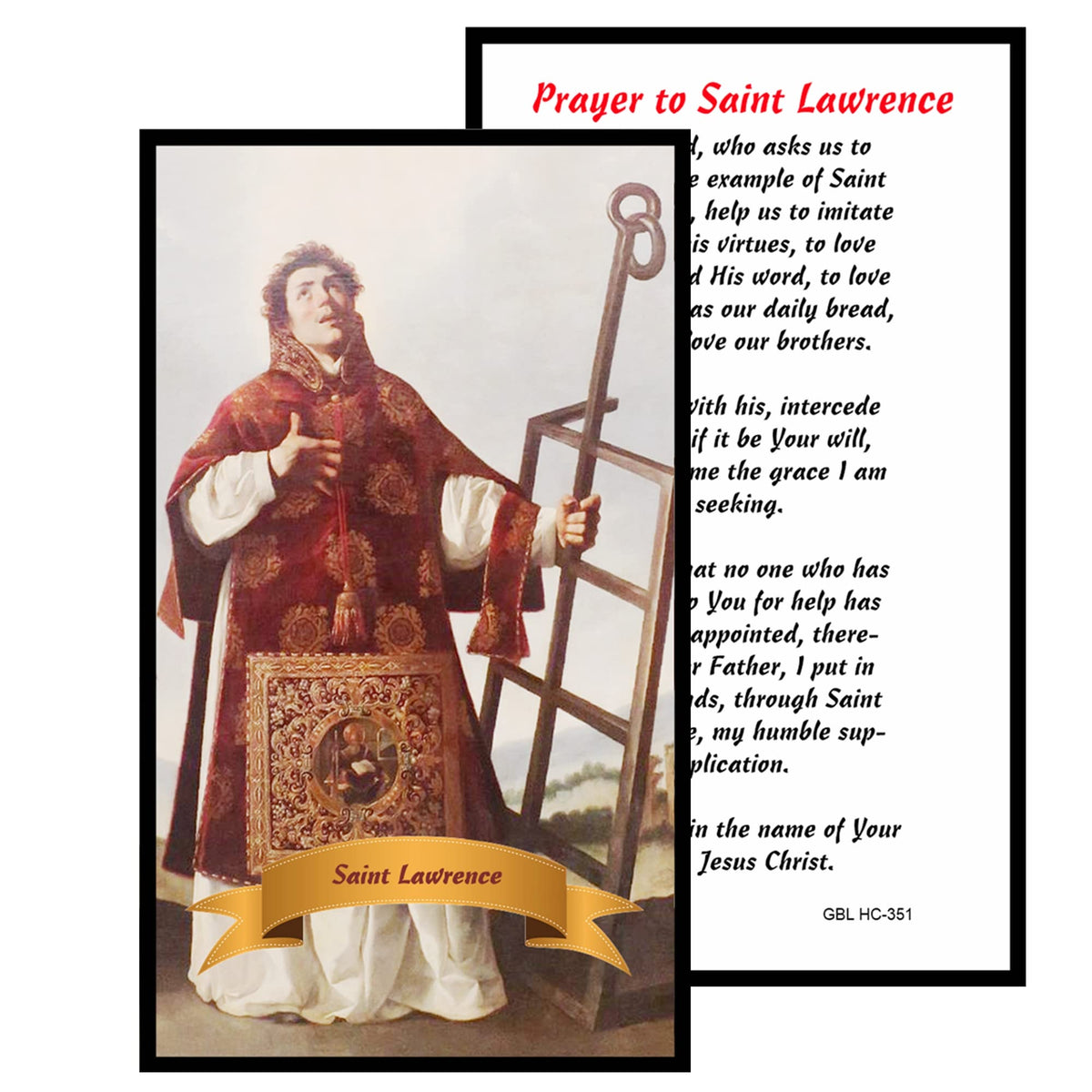 Saint Lawrence Patron Saint of Cooks and Chefs Handcrafted rosary jet black quartz capped beads gold plated findings, crucifix, medal centerpiece with color image and a prayer card