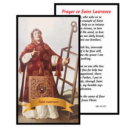 Saint Lawrence Patron Saint of Cooks and Chefs Handcrafted rosary jet black quartz capped beads gold plated findings, crucifix, medal centerpiece with color image and a prayer card