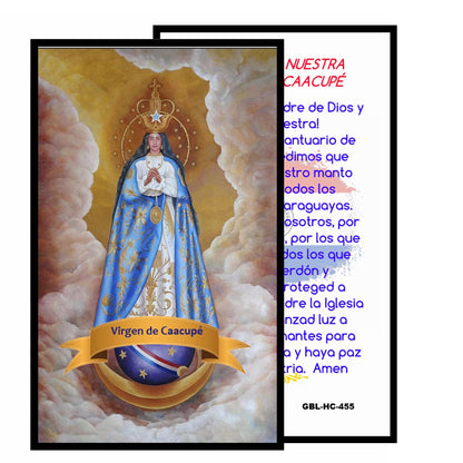 NUESTRA SEÑORA DE CAACUPE Patrona de Paraguay Rosario artesanal de cristal de cuarzo ahumado con crucifijo bañado en plata y centro con imagen a color – crucifijos por Padre Nuestros y postal de rezo EN ESPANOL