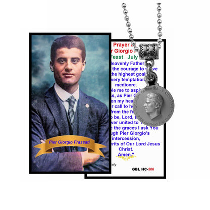 St Pier Giorgio Frassati Patron Saint of Students Young Catholics Mountaineers Medal and prayer card Canonized on Sept 6 2025