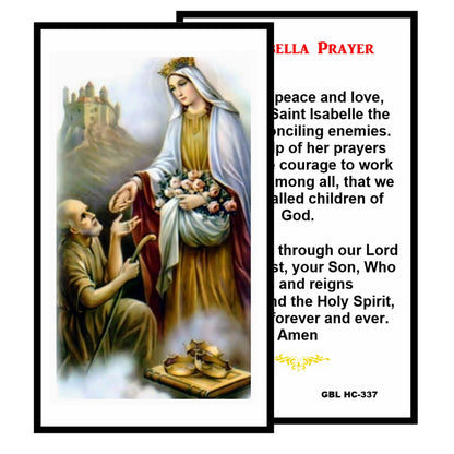 Saint Elizabeth or Isabella of Portugal The Peacemaker Patron of Portugal Handcrafted rosary jet black quartz capped beads gold plated findings, crucifix, medal centerpiece with color image and a prayer card
