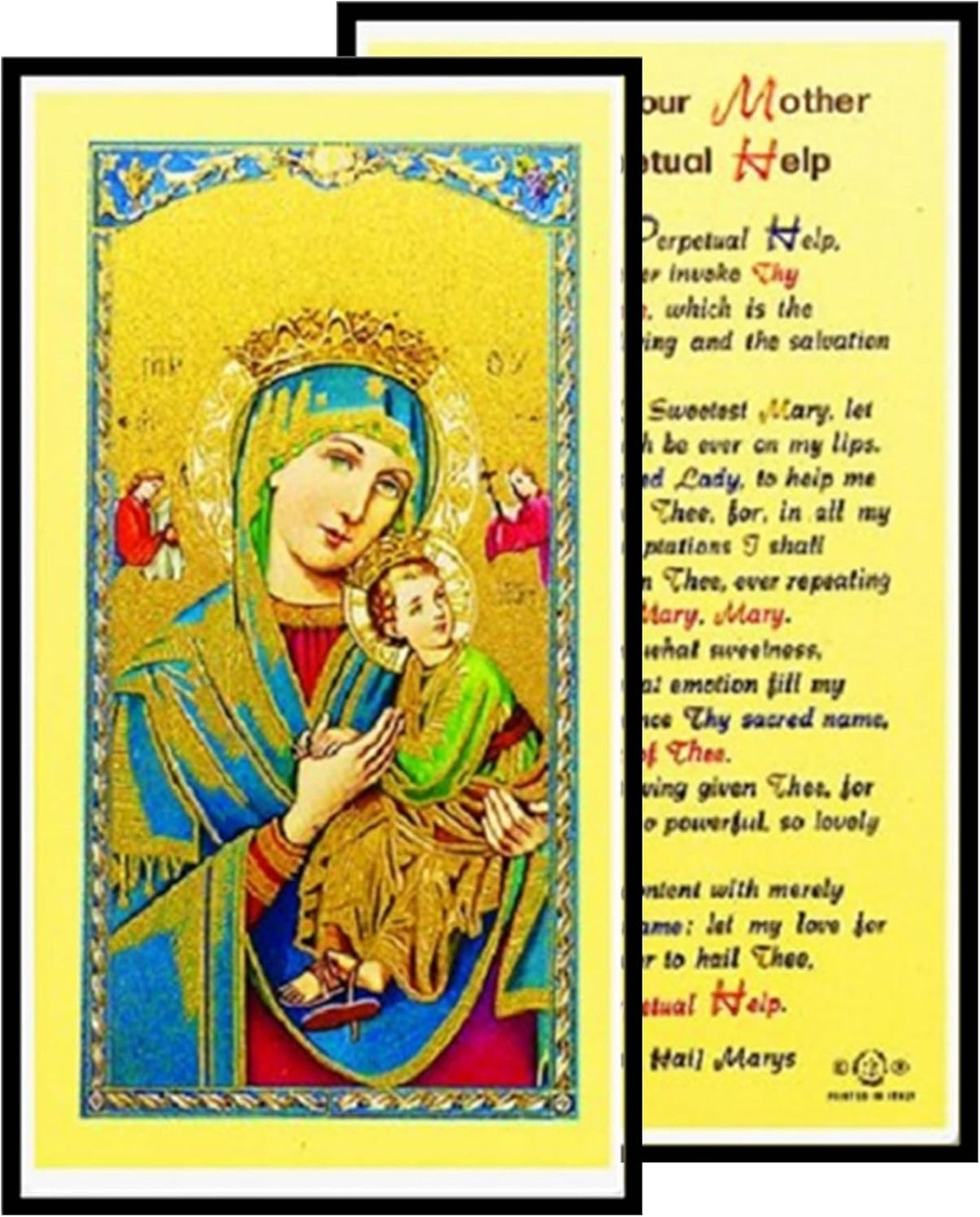Our Lady of Perpetual Help Laminated Holy Card Blessed by His Holiness ...