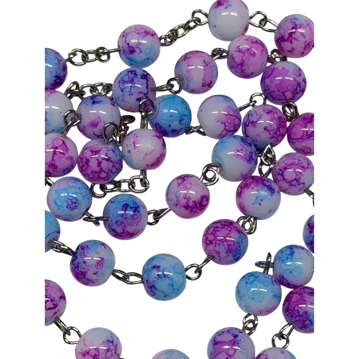 Saint Catherine of Bologna Patron of Artists Handcrafted Periwinkle Lavender Crystal Beaded Rosary with Silver Plated Findings and Crucifix a Cabochon Bezel Center with Color Image Includes a prayer card IN ENGLISH